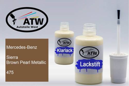 Mercedes-Benz, Sierra Brown Pearl Metallic, 475: 20ml Lackstift + 20ml Klarlack - Set, von ATW Autoteile West.